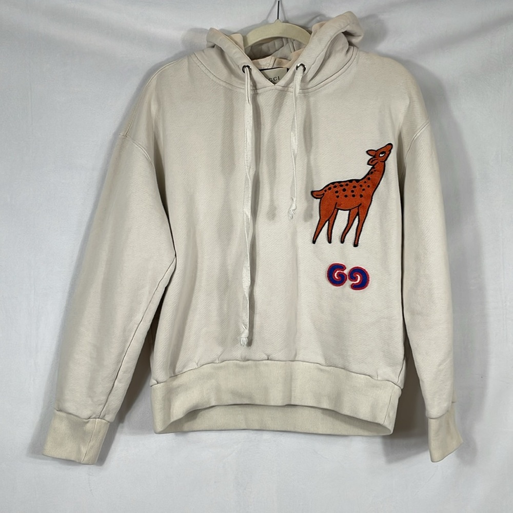 Gucci patch detail Sika deer hoodie in white size XS Unisex GG logo - Picture 2 of 11